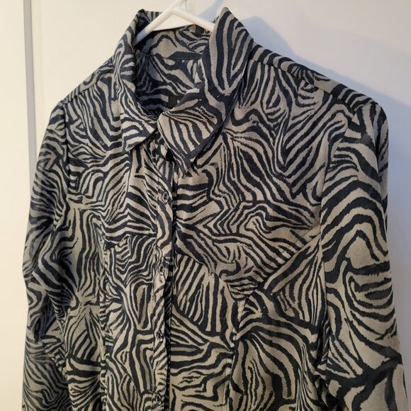 Zebra Tunic Shirt Jacket Blouse Top Button Down Relaxed Stripped Medium - Picture 14 of 17